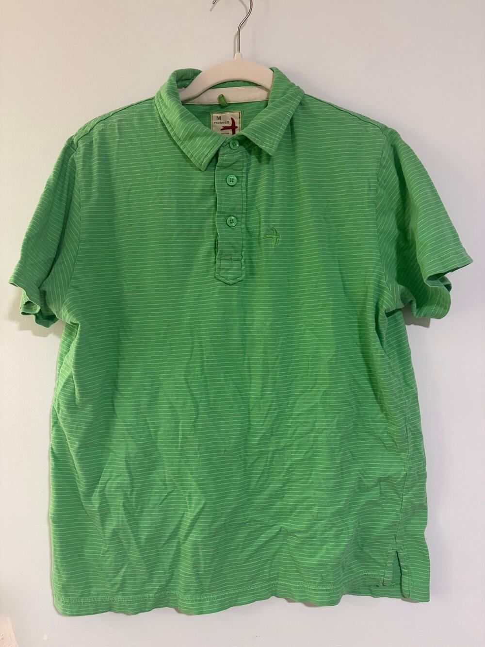 Relwen Green Striped 100% Cotton Polo Shirt Men's Medium
